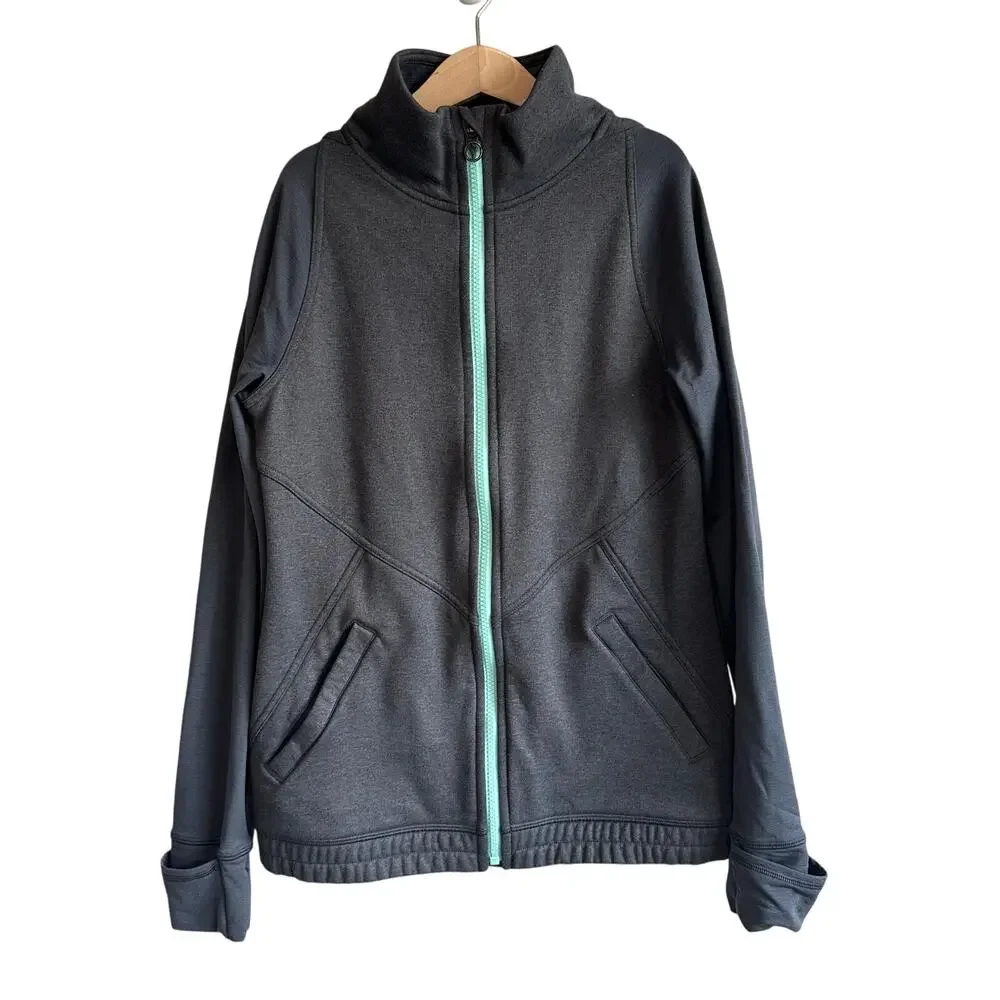 Ivivva by Lululemon Full Zip Hooded Sweatshirt Jacket Cuffins 14 Gray Teal